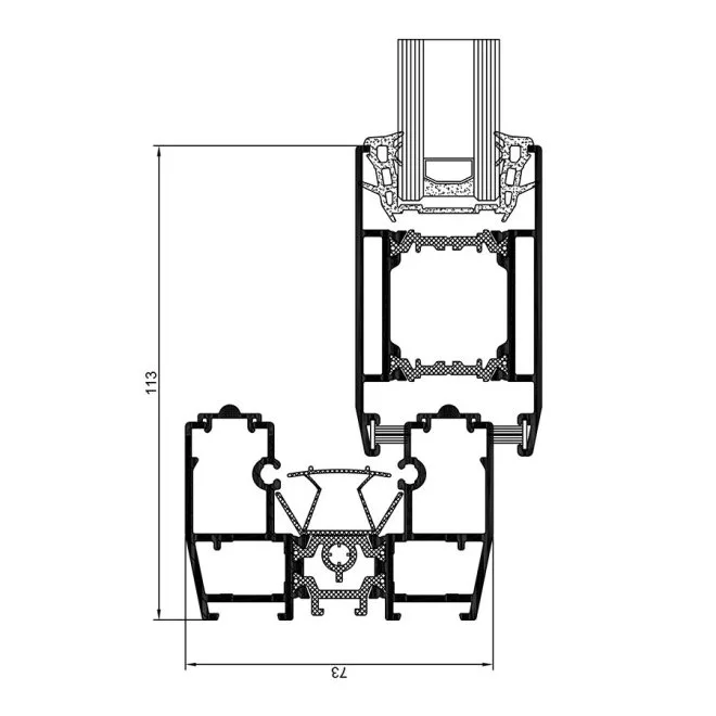 Section view of modern slide patio doors