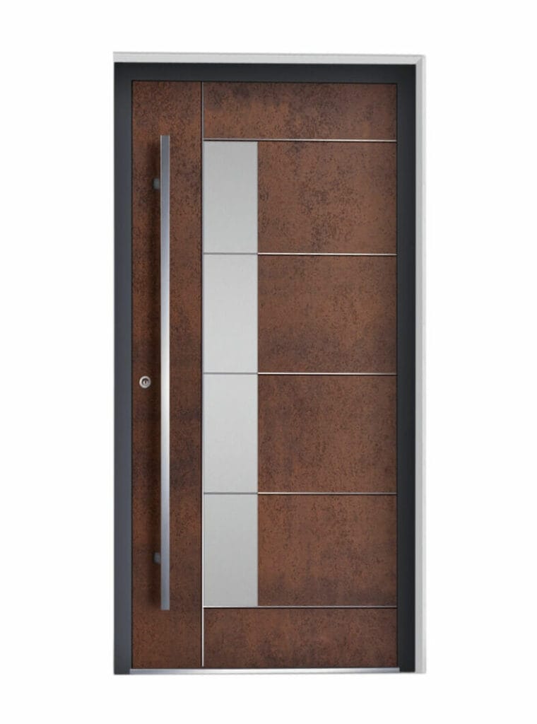 Elegant aluminum front door with a transom window for added light and classic appeal