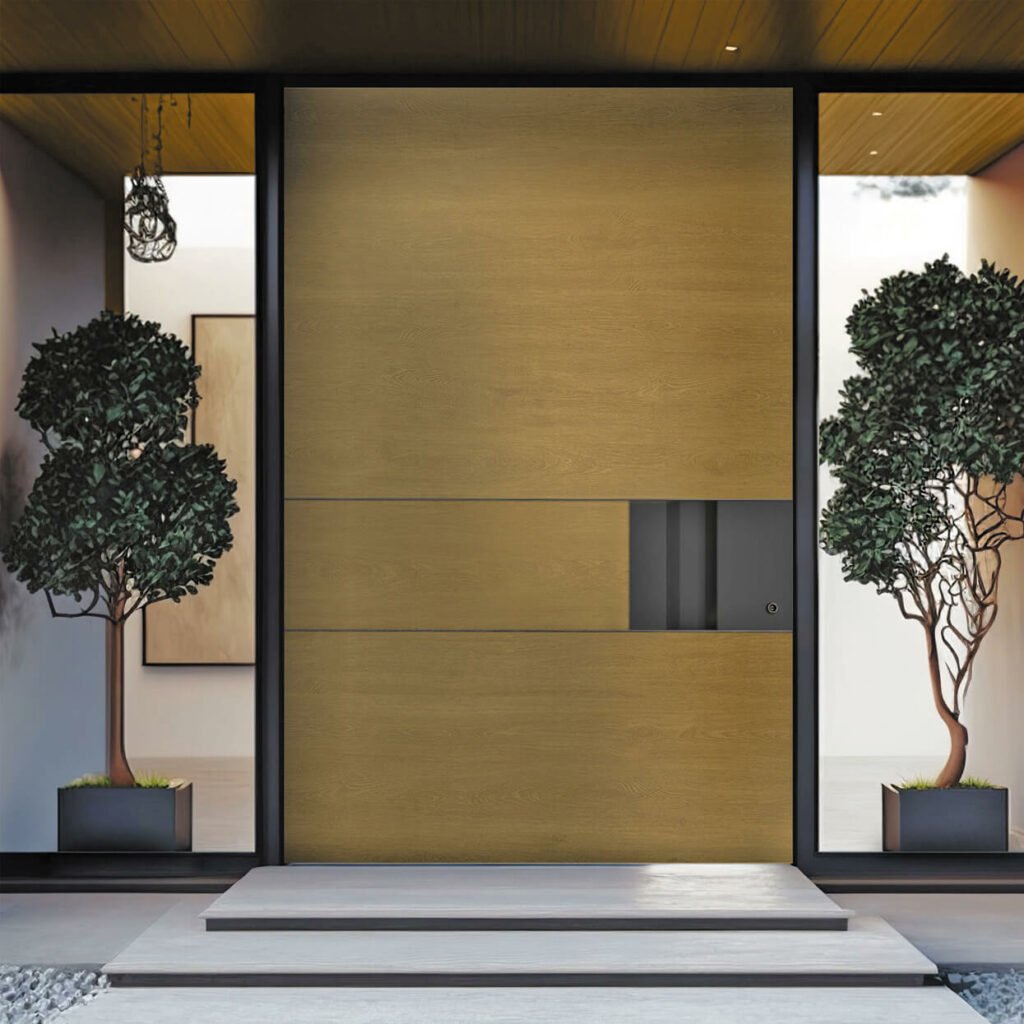 Sophisticated home entrance featuring Pivot 11 Doors with a modern and elegant design