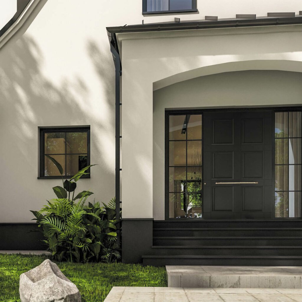 Modern home entrance with Pivot 15 Doors, featuring an elegant design and high-quality construction